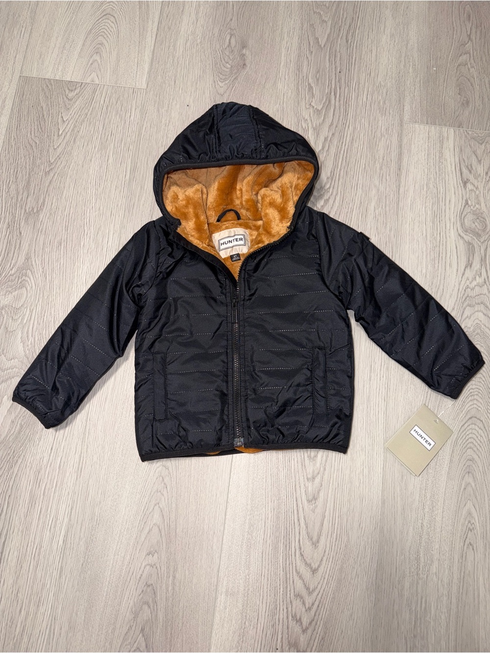 Hunter Kids 2T Black Hooded Puffer Jacket with Fur Lining